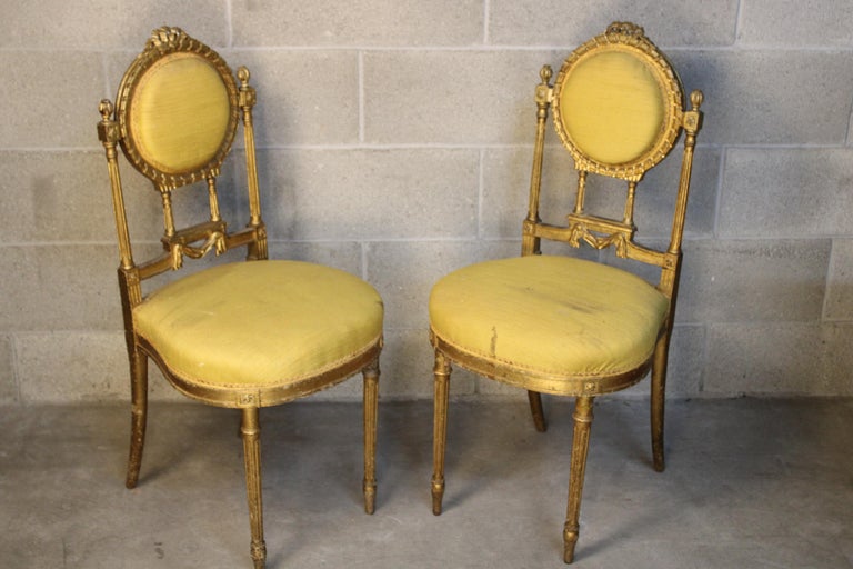 Pair of Louis XVI Style Living room Chairs circa 1880 France For Sale 12