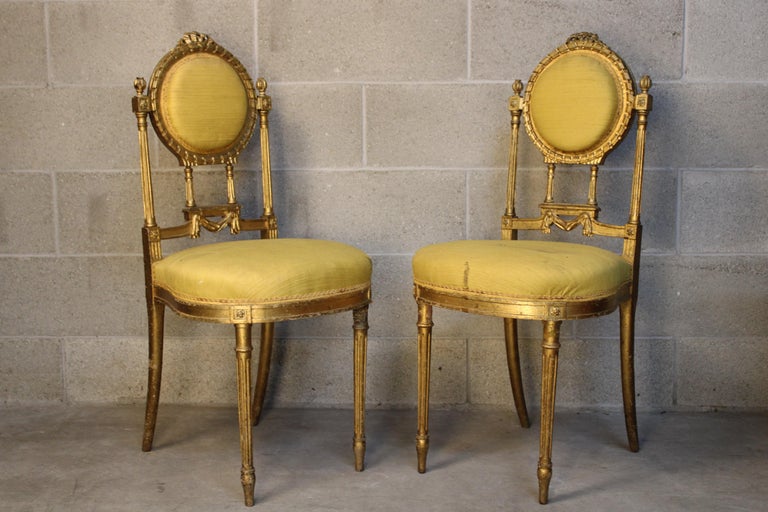 Pair of Louis XVI style Chairs circa 1880 France generally in good condition fabric may needs to repair or can be used also as it is with some cleaning.
will be shipped inside a wood secured box
storage and container shipping is possible
