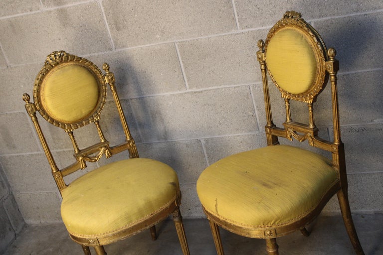 Pair of Louis XVI Style Living room Chairs circa 1880 France For Sale 13