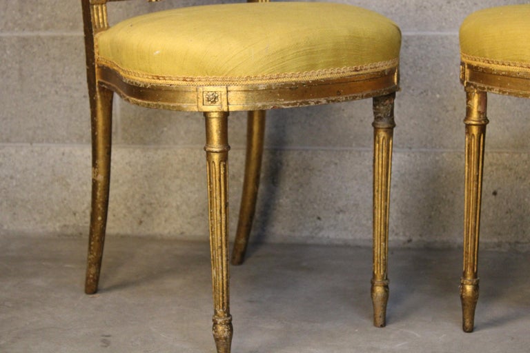 French Pair of Louis XVI Style Living room Chairs circa 1880 France For Sale
