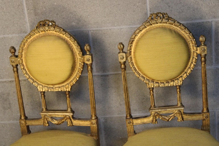 Fabric Pair of Louis XVI Style Living room Chairs circa 1880 France For Sale