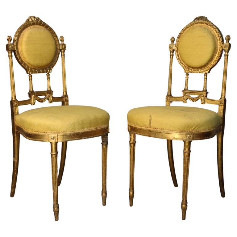 Pair of Louis XVI Style Living room Chairs circa 1880 France For Sale