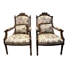 Pair of Louis XVI Chairs - Custom Tracers & Co. Cluny Lampis Brocade Upholstery