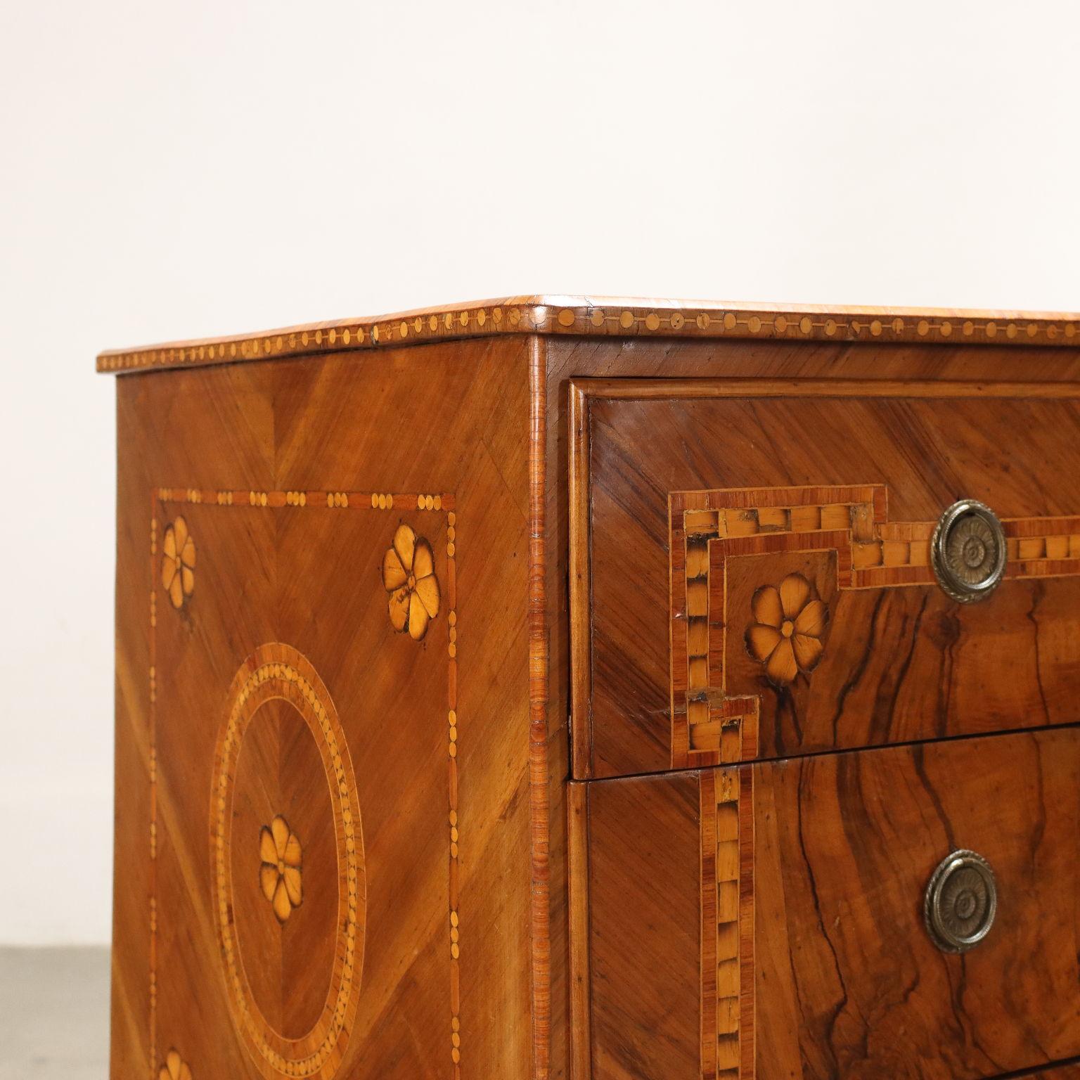 Veneer Pair of Louis XVI Chests of Drawers, Piacenza, Late 18th Century For Sale