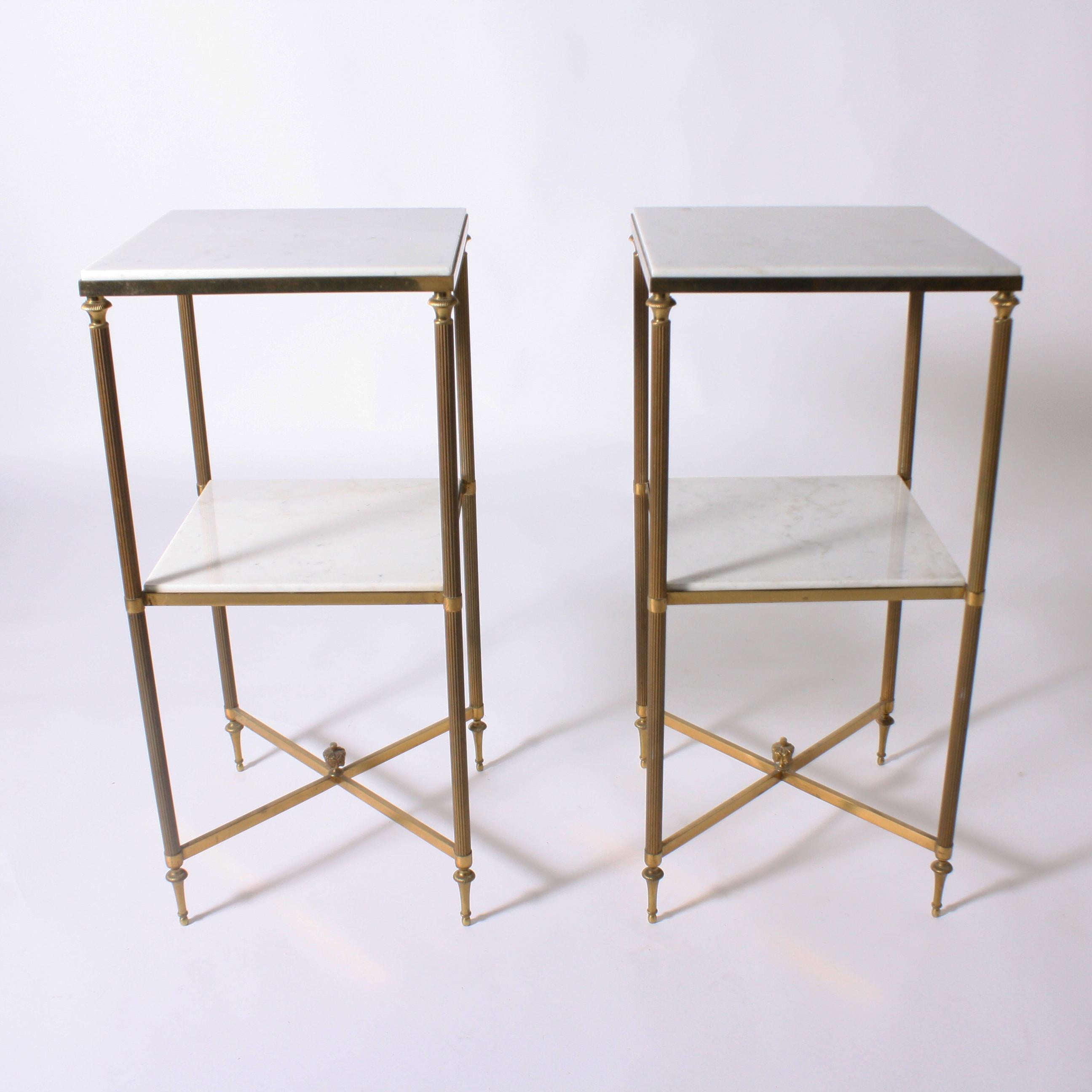 Italian Pair of Louis XVI Cigarette Tables with White Marble Tops, circa 1950