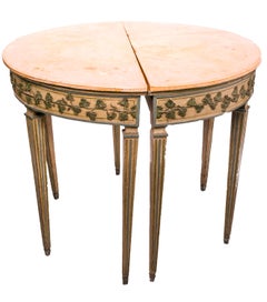 Pair of Louis XVI Console Tables with Carrara Marble Top and Lacquered Wood Fram