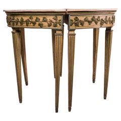 Antique Pair of Louis XVI Console Tables with Carrara Marble Top and Lacquered Wood Fram