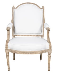 Pair of Louis XVI Creme Painted Armchairs, Signed Claude Sene