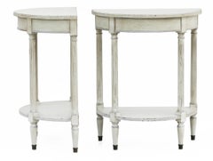 Pair of Louis XVI Demi Lune Painted Nightstands or Sofa End Tables C1950 France