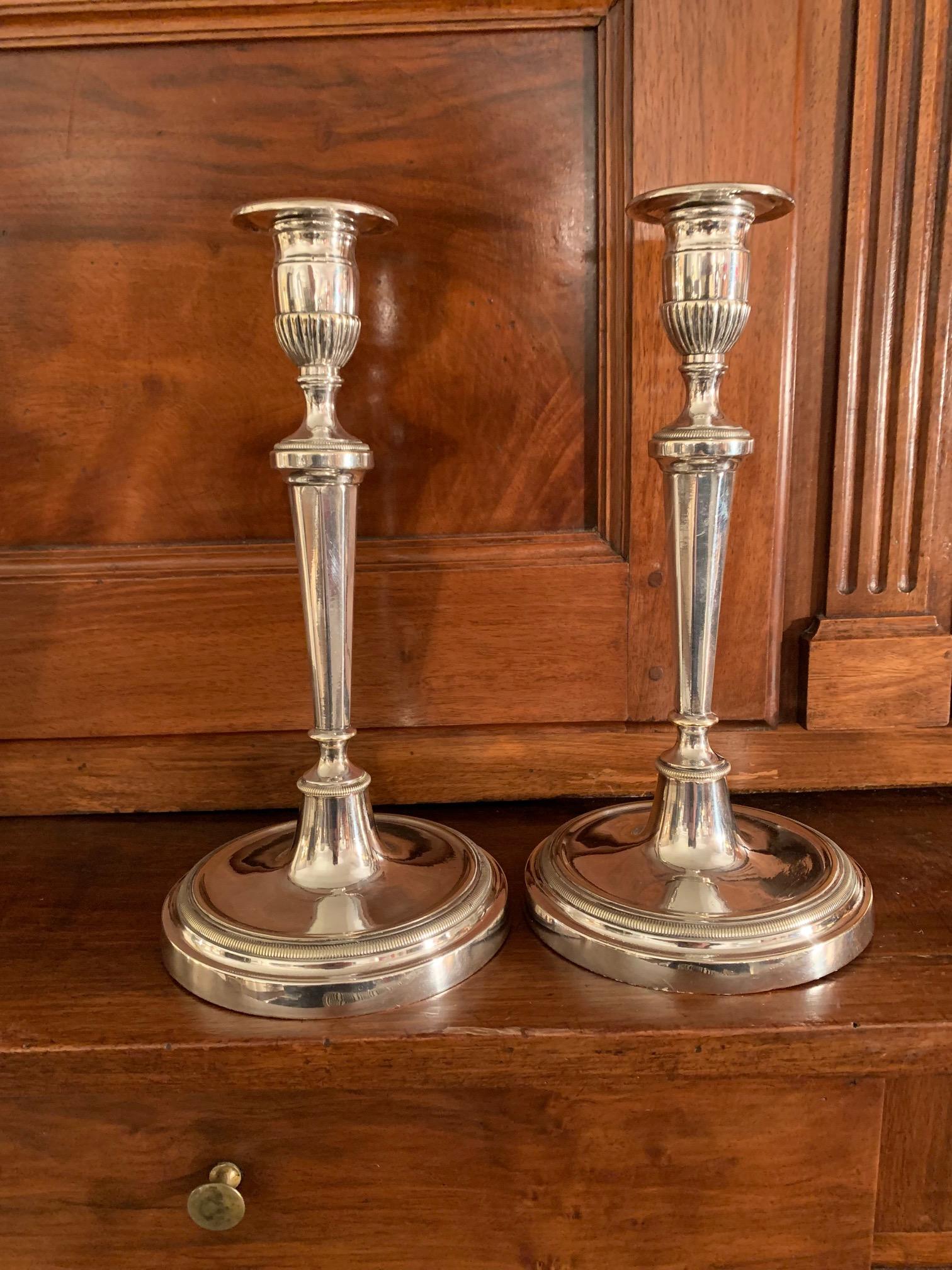 Pair of Louis XVI Directoire Silver Bronze Candlesticks 7