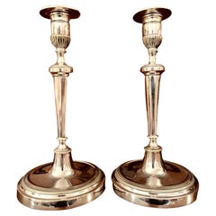 Pair of Louis XVI Directoire Silver Bronze Candlesticks