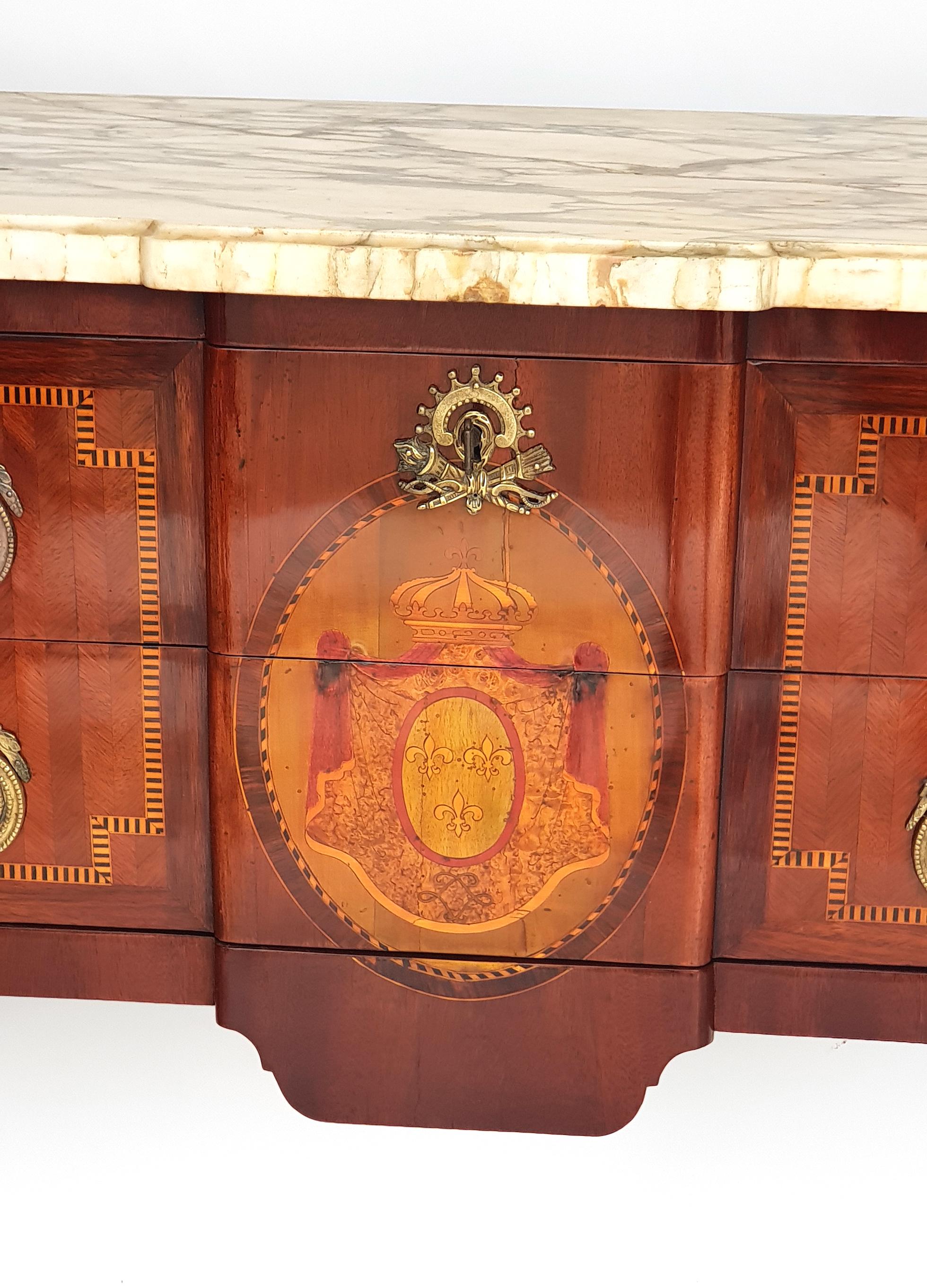 Pair of almost identical Louis XVI Dressers, Paris, 1790s. Provenance: A noble family. Made of walnut, lemon wood, maple, ebony, and other Fine woods.

Dresser 1: Paris circa 1790, signed 