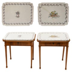 Pair of Louis XVI Faience Tray Tables with Hand-Painted Floral Decorations