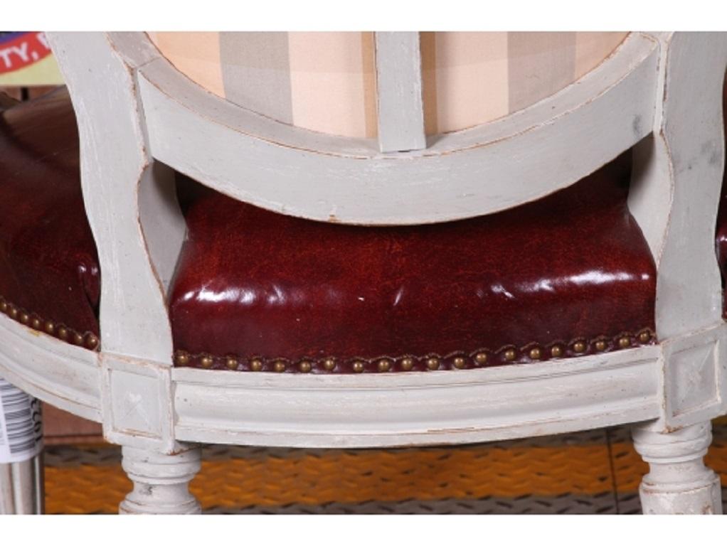 Pair of Louis XVI Fauteuil Distressed Paint with Leather 5