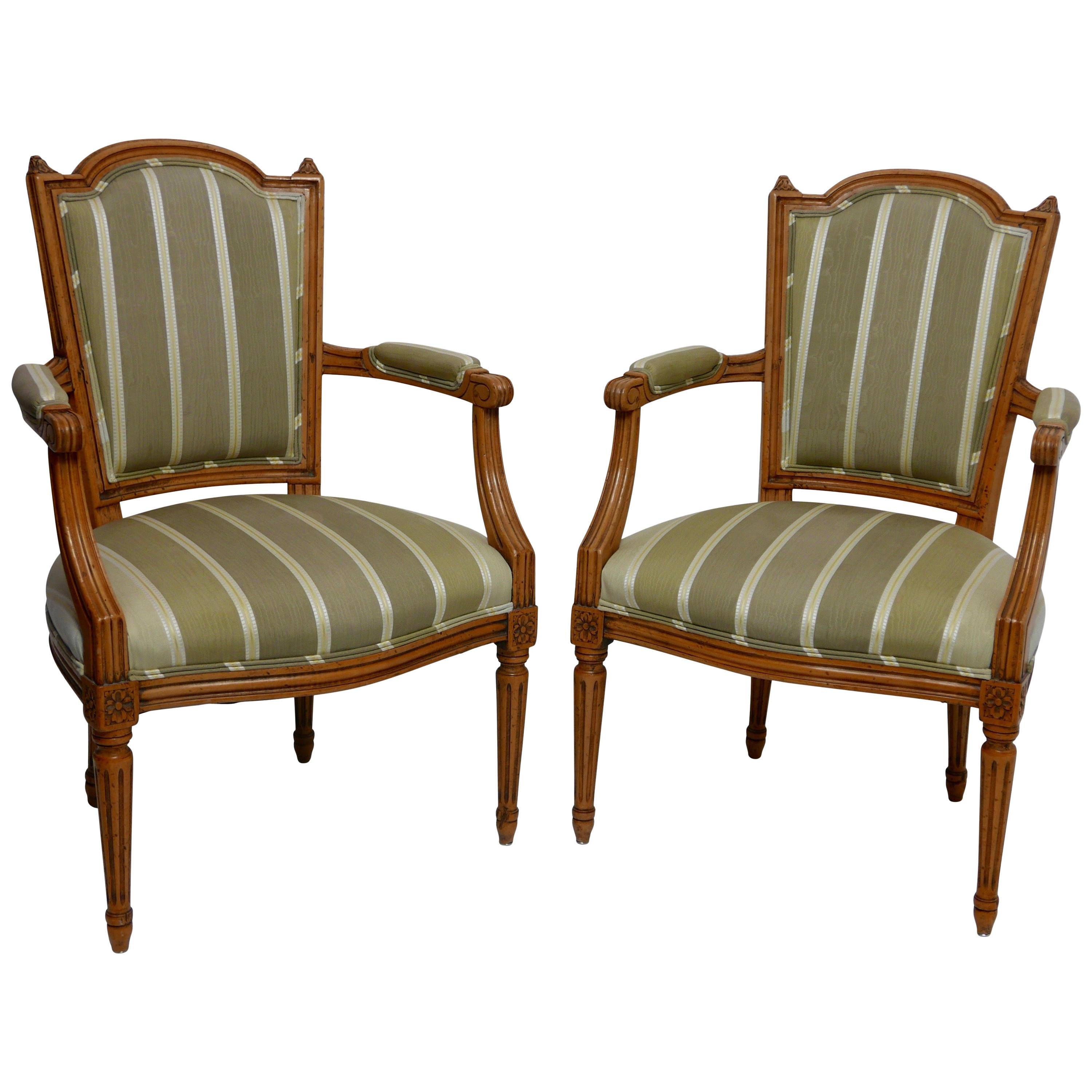 Pair of Louis XVI Fauteuils Armchairs with Carved Frames, French, circa 1800