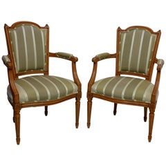 Pair of Louis XVI Fauteuils Armchairs with Carved Frames, French, circa 1800
