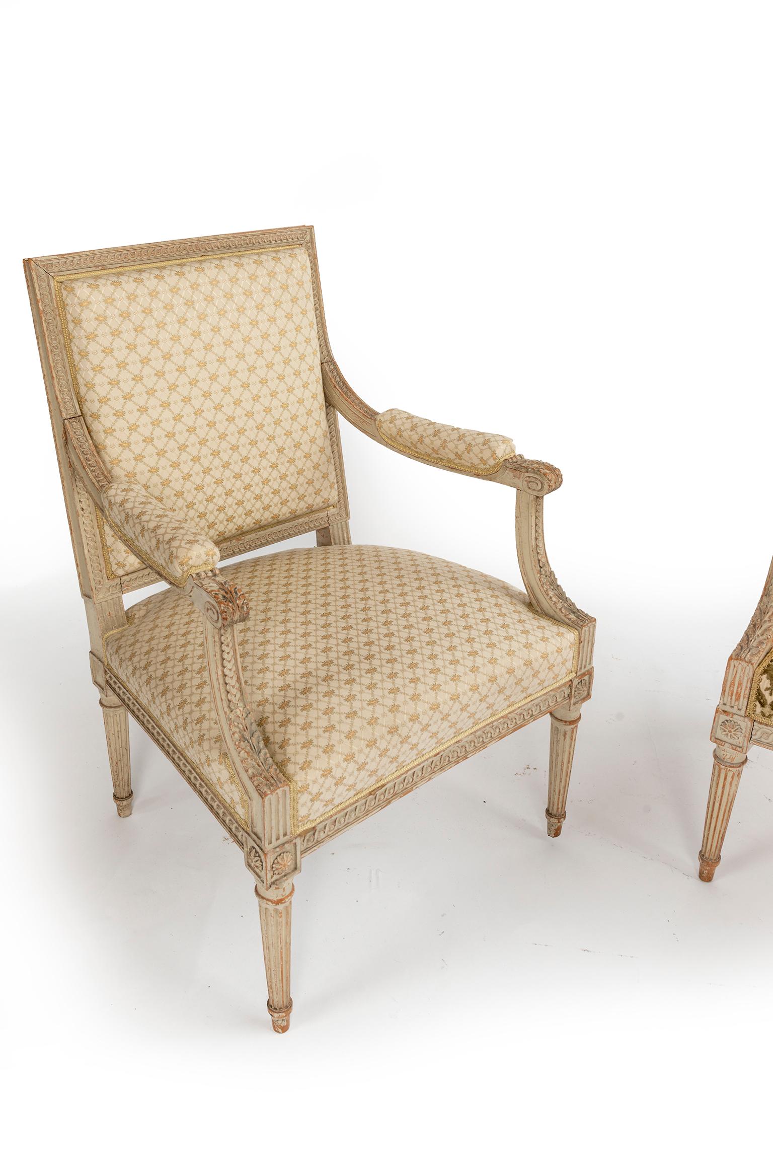 Hand-Carved Pair of 18th Century Louis XVI Fauteuils