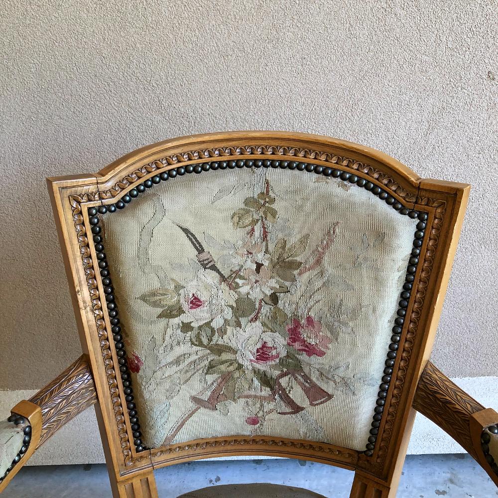Pair of Louis XVI French Aubusson Tapestry Fruitwood Armchairs 6