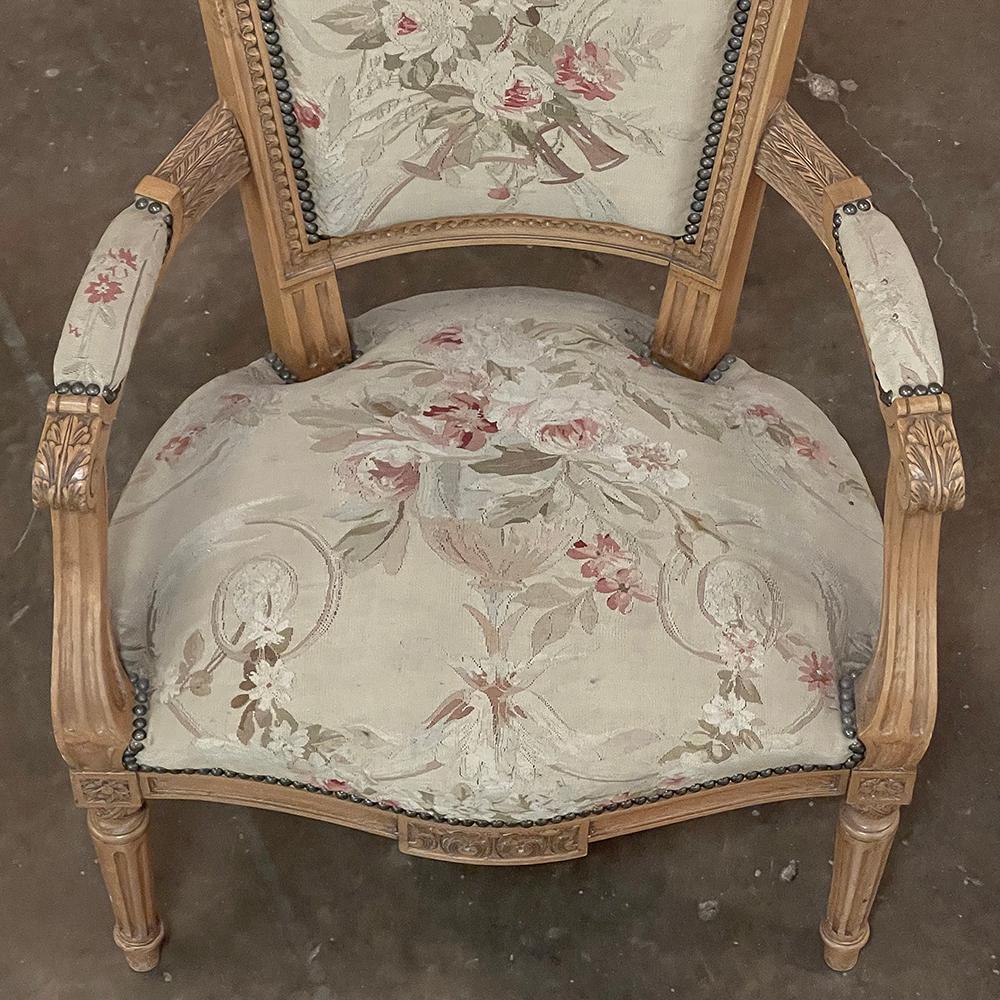 Pair of Louis XVI French Aubusson Tapestry Fruitwood Armchairs For Sale 4