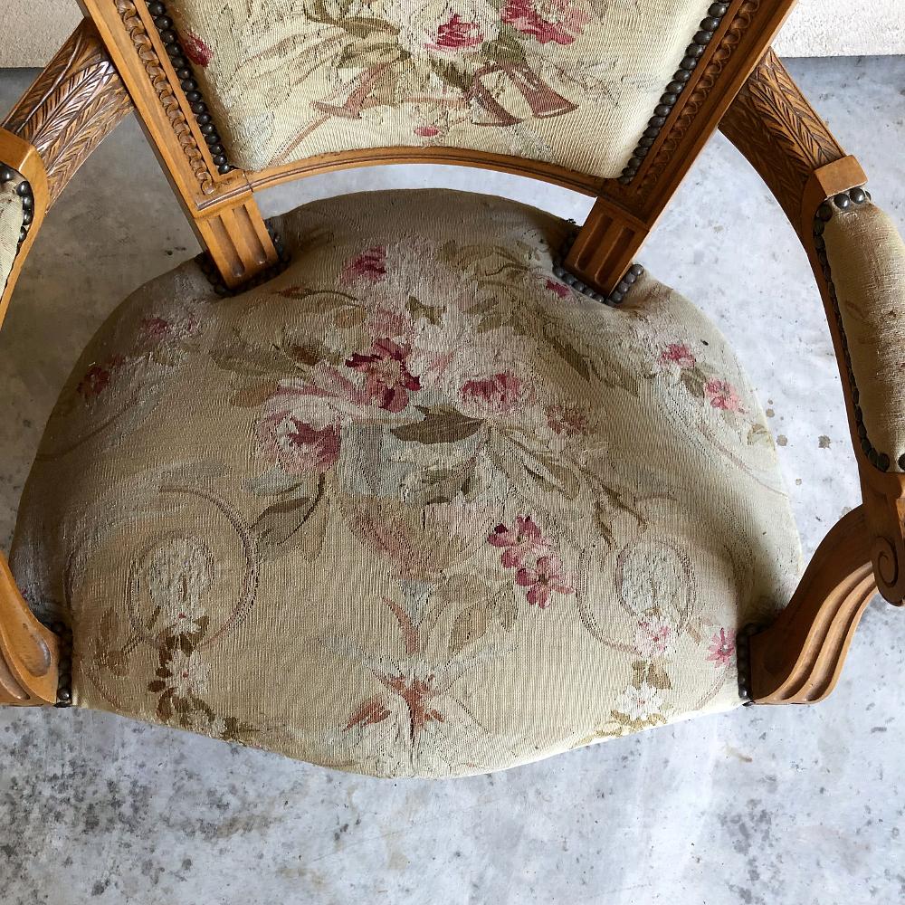 Pair of Louis XVI French Aubusson Tapestry Fruitwood Armchairs 7