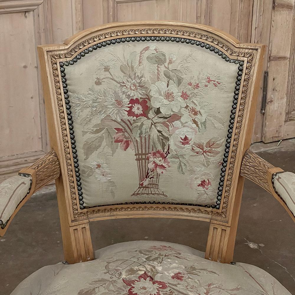 Pair of Louis XVI French Aubusson Tapestry Fruitwood Armchairs For Sale 5