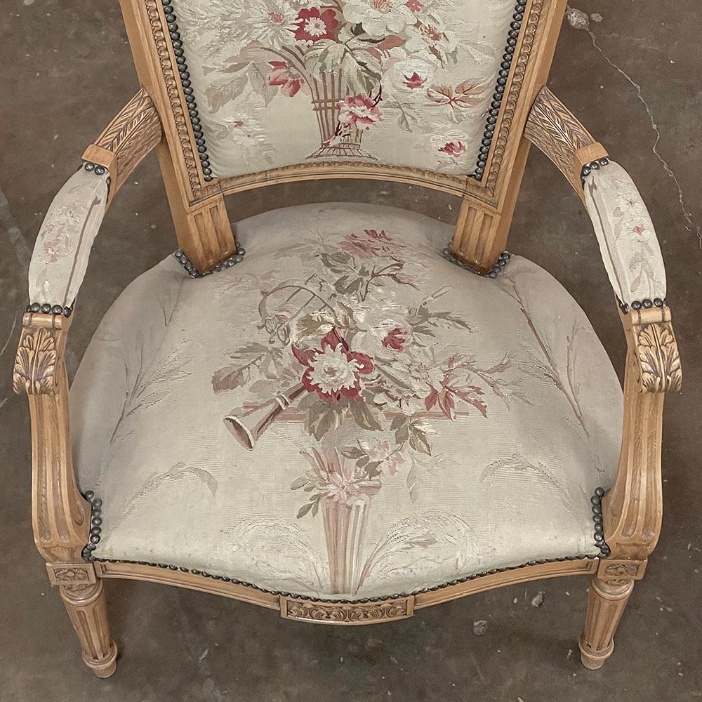 Pair of Louis XVI French Aubusson Tapestry Fruitwood Armchairs For Sale 6