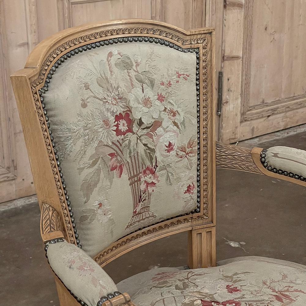 Pair of Louis XVI French Aubusson Tapestry Fruitwood Armchairs For Sale 7