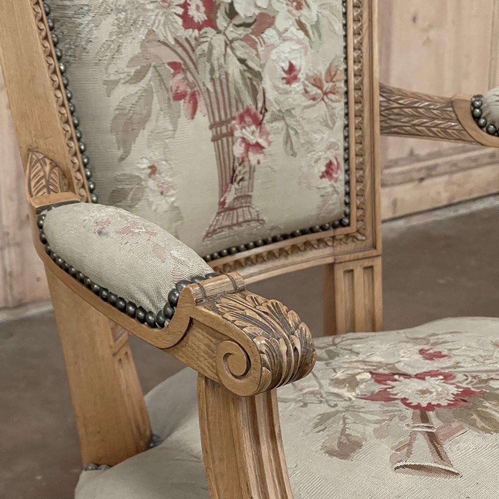 Pair of Louis XVI French Aubusson Tapestry Fruitwood Armchairs For Sale 8