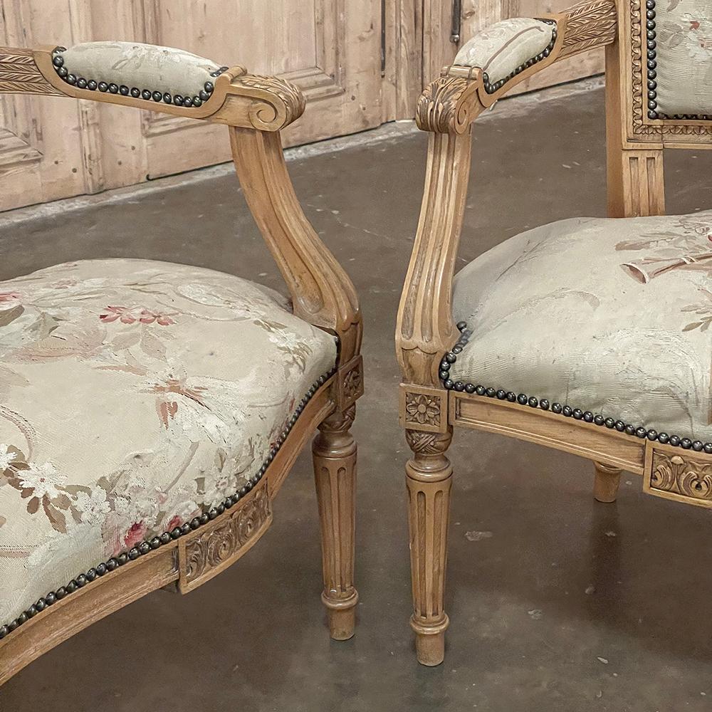 Pair of Louis XVI French Aubusson Tapestry Fruitwood Armchairs For Sale 9