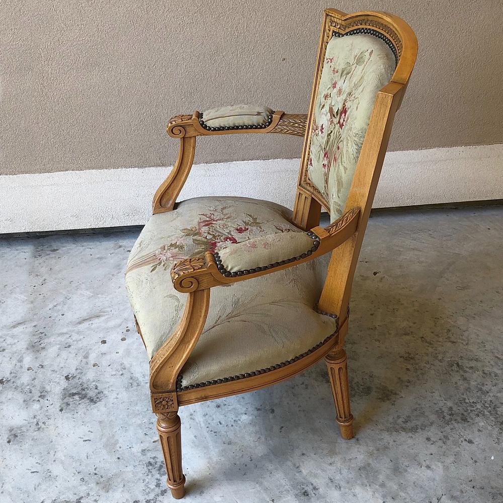 Pair of Louis XVI French Aubusson Tapestry Fruitwood Armchairs 1