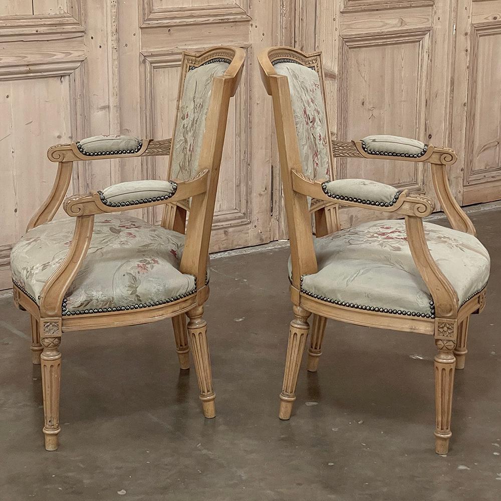 Wool Pair of Louis XVI French Aubusson Tapestry Fruitwood Armchairs For Sale