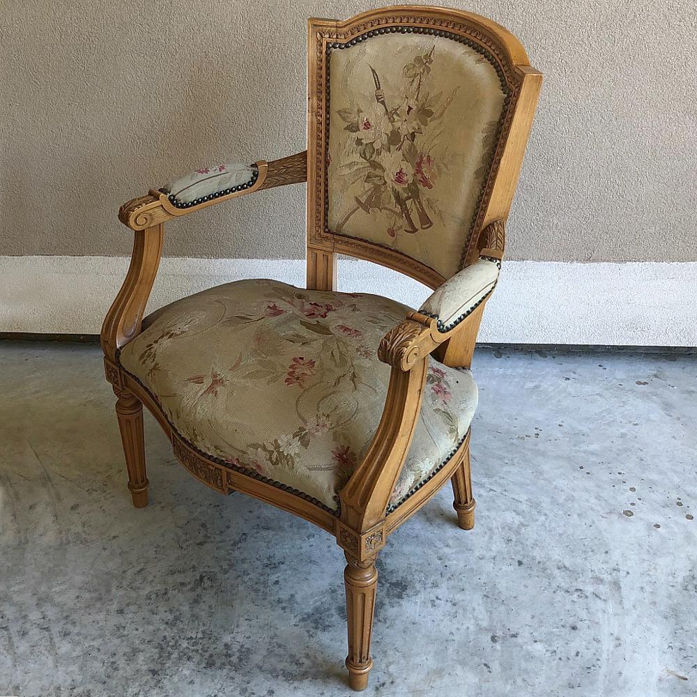 Pair of Louis XVI French Aubusson Tapestry Fruitwood Armchairs 2