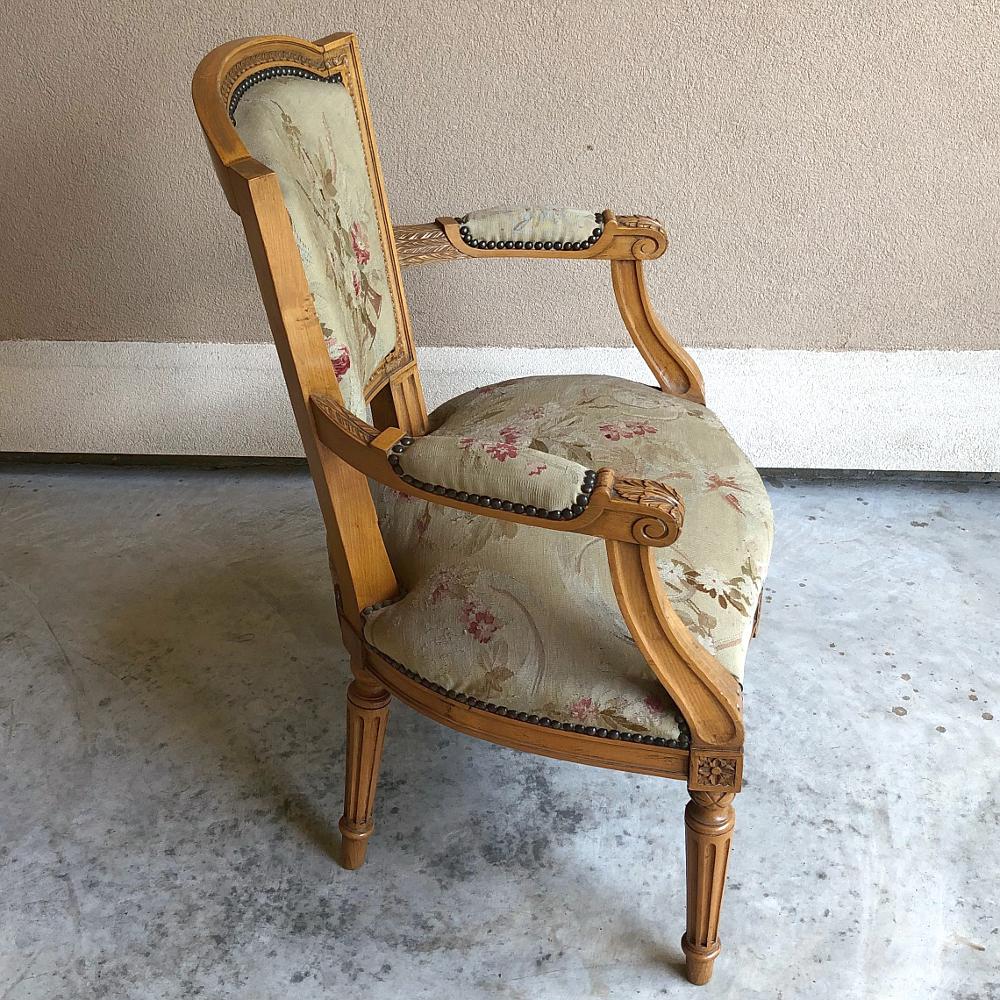 Pair of Louis XVI French Aubusson Tapestry Fruitwood Armchairs 3