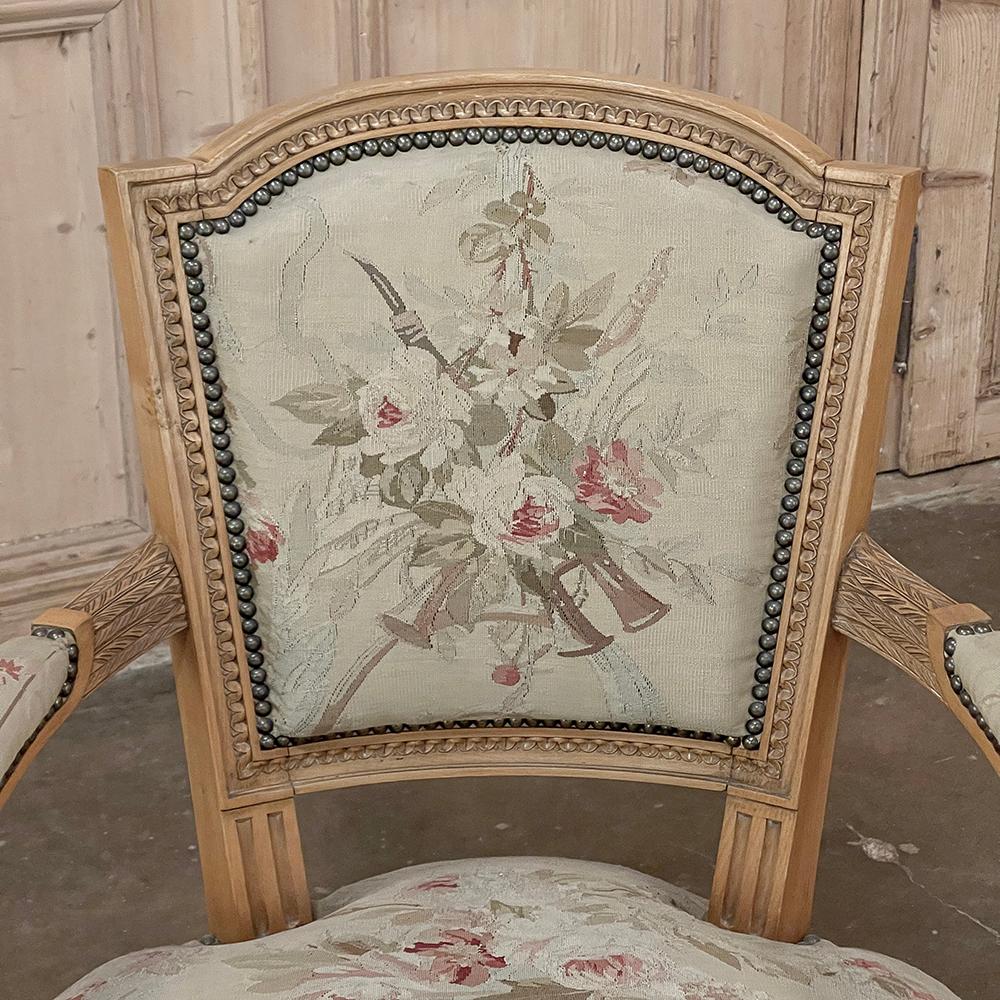 Pair of Louis XVI French Aubusson Tapestry Fruitwood Armchairs For Sale 3