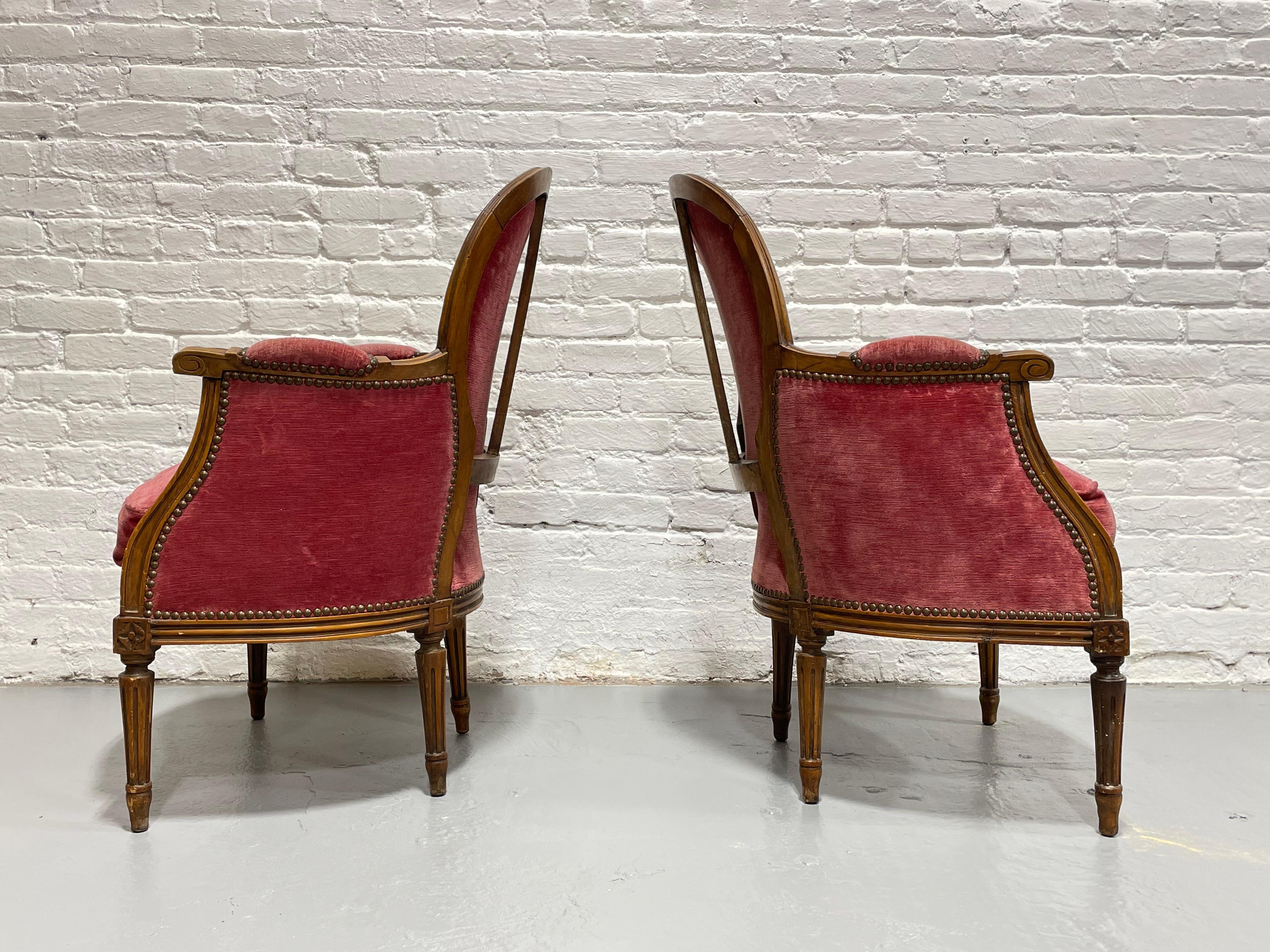 Mid-20th Century Pair of Louis XVI French Bergere Armchairs, c. 1940 For Sale