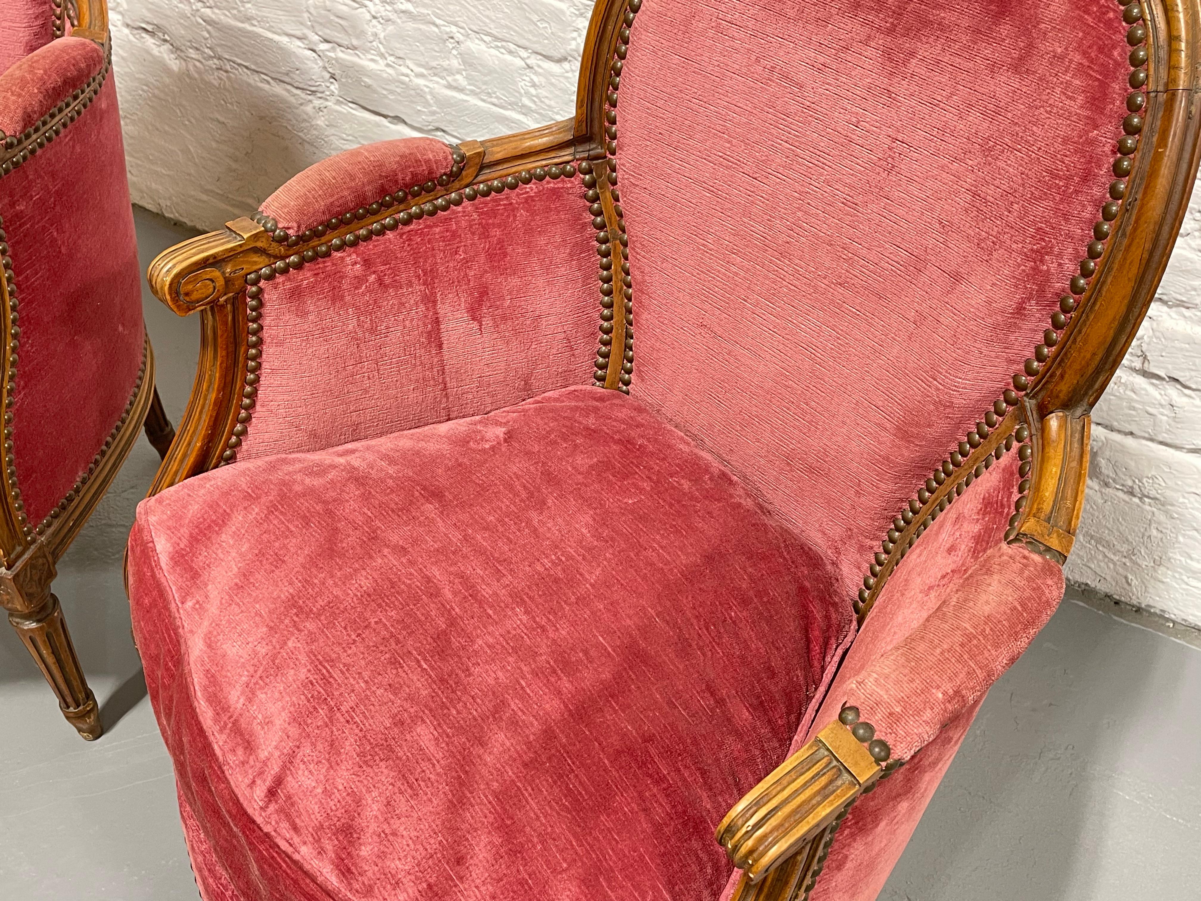 Pair of Louis XVI French Bergere Armchairs, c. 1940 For Sale 2