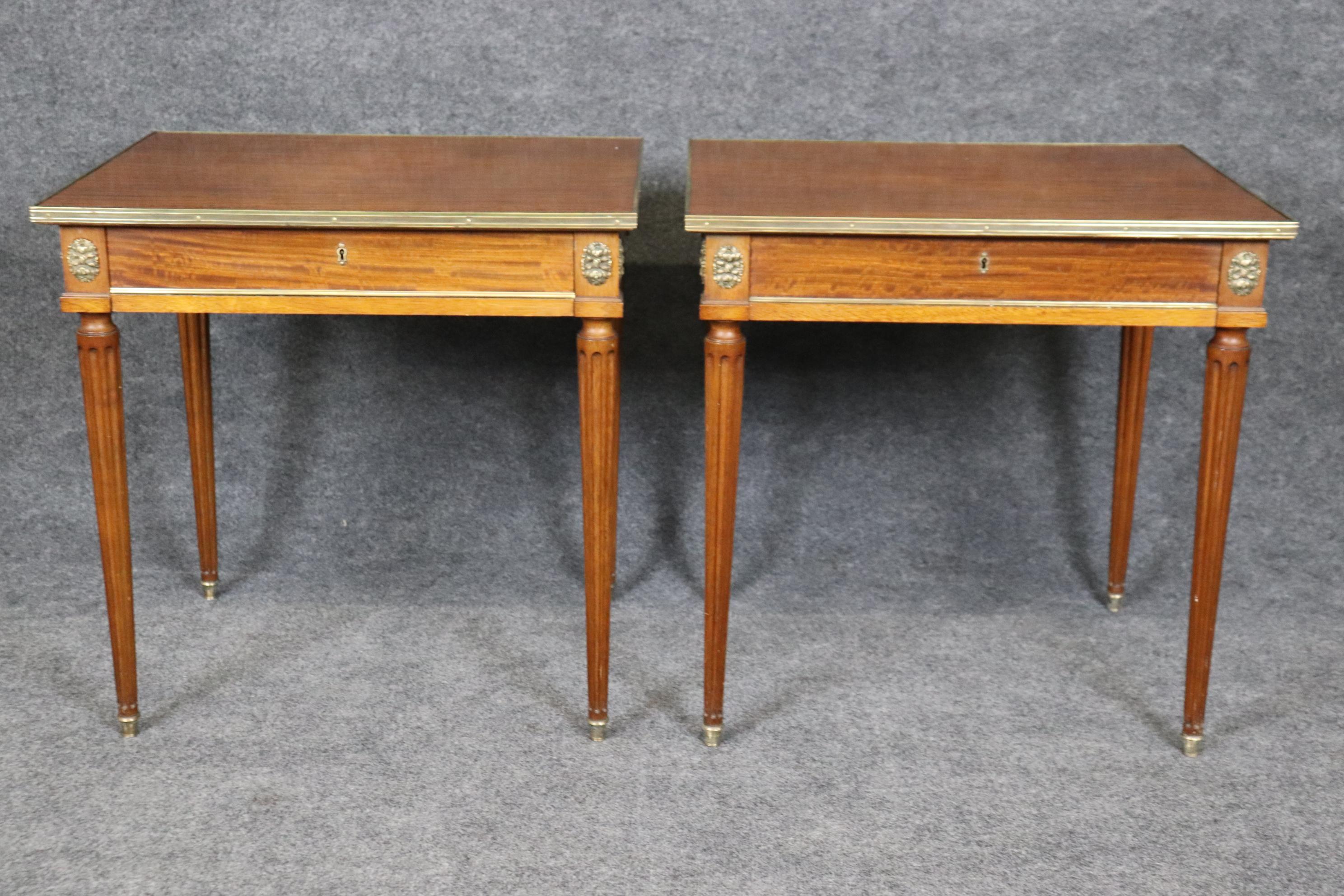 Hand-Crafted Pair of Louis XVI French Jansen Style Brass Mounted End Tables
