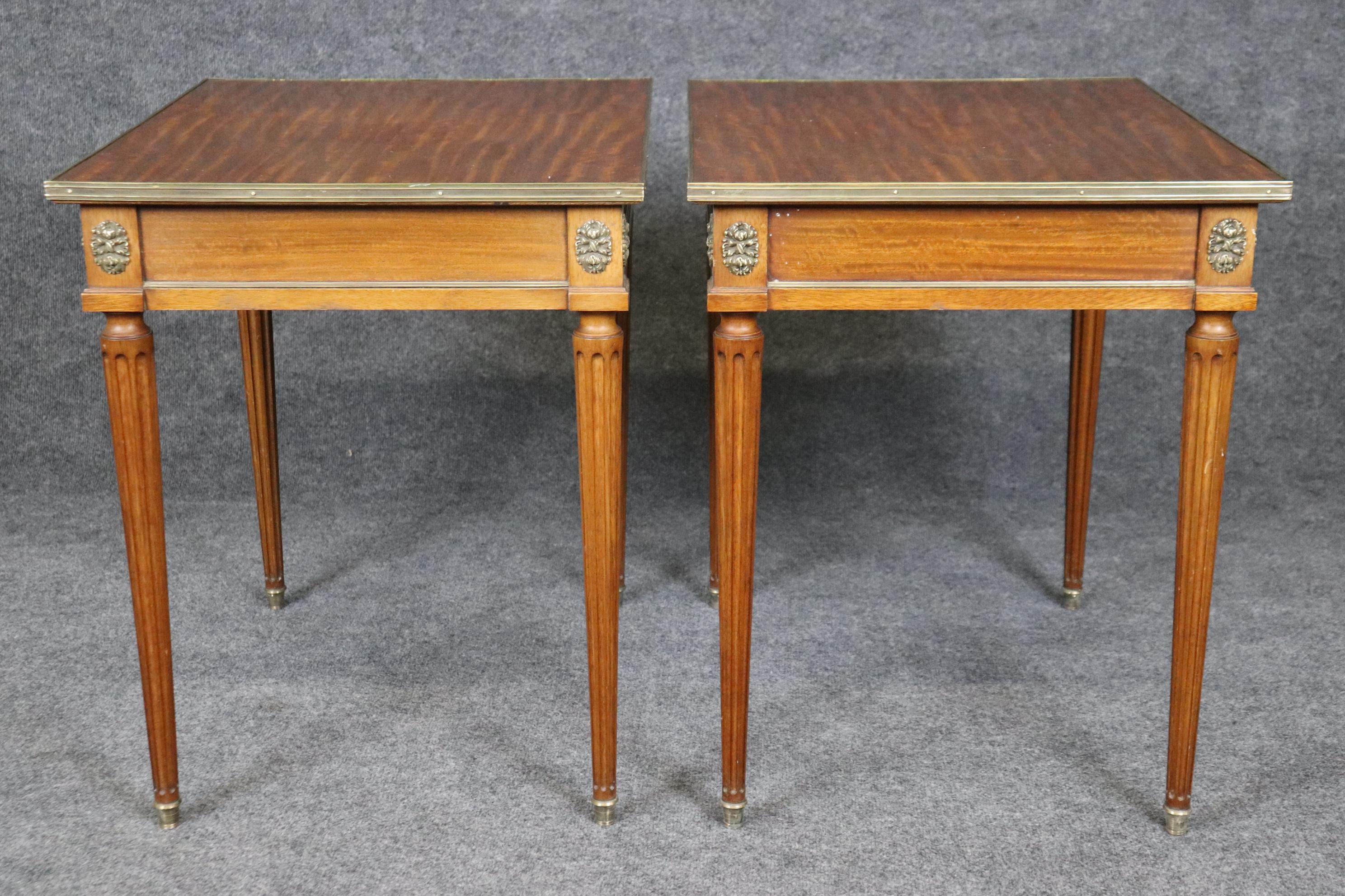 Pair of Louis XVI French Jansen Style Brass Mounted End Tables In Good Condition In Swedesboro, NJ