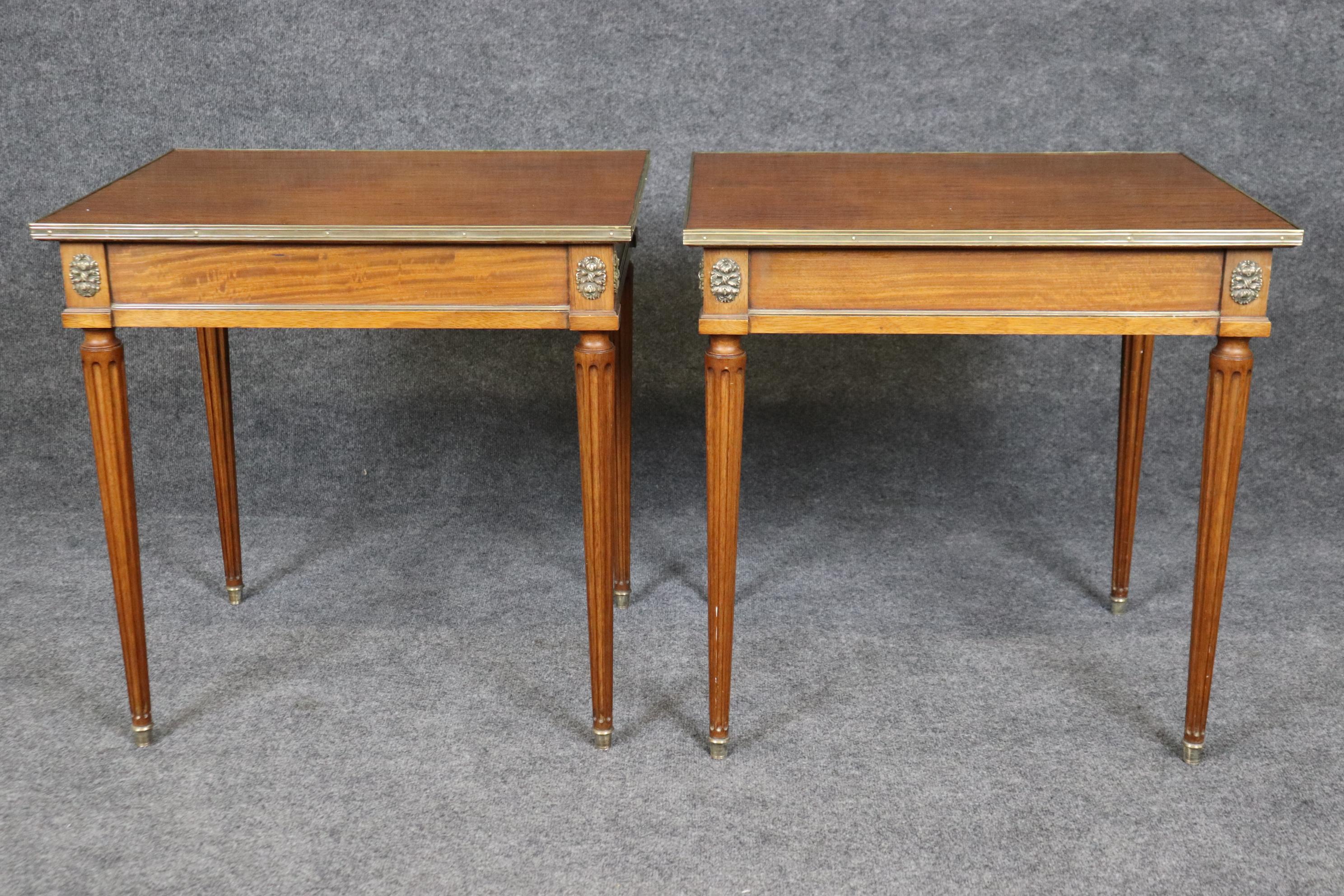 20th Century Pair of Louis XVI French Jansen Style Brass Mounted End Tables