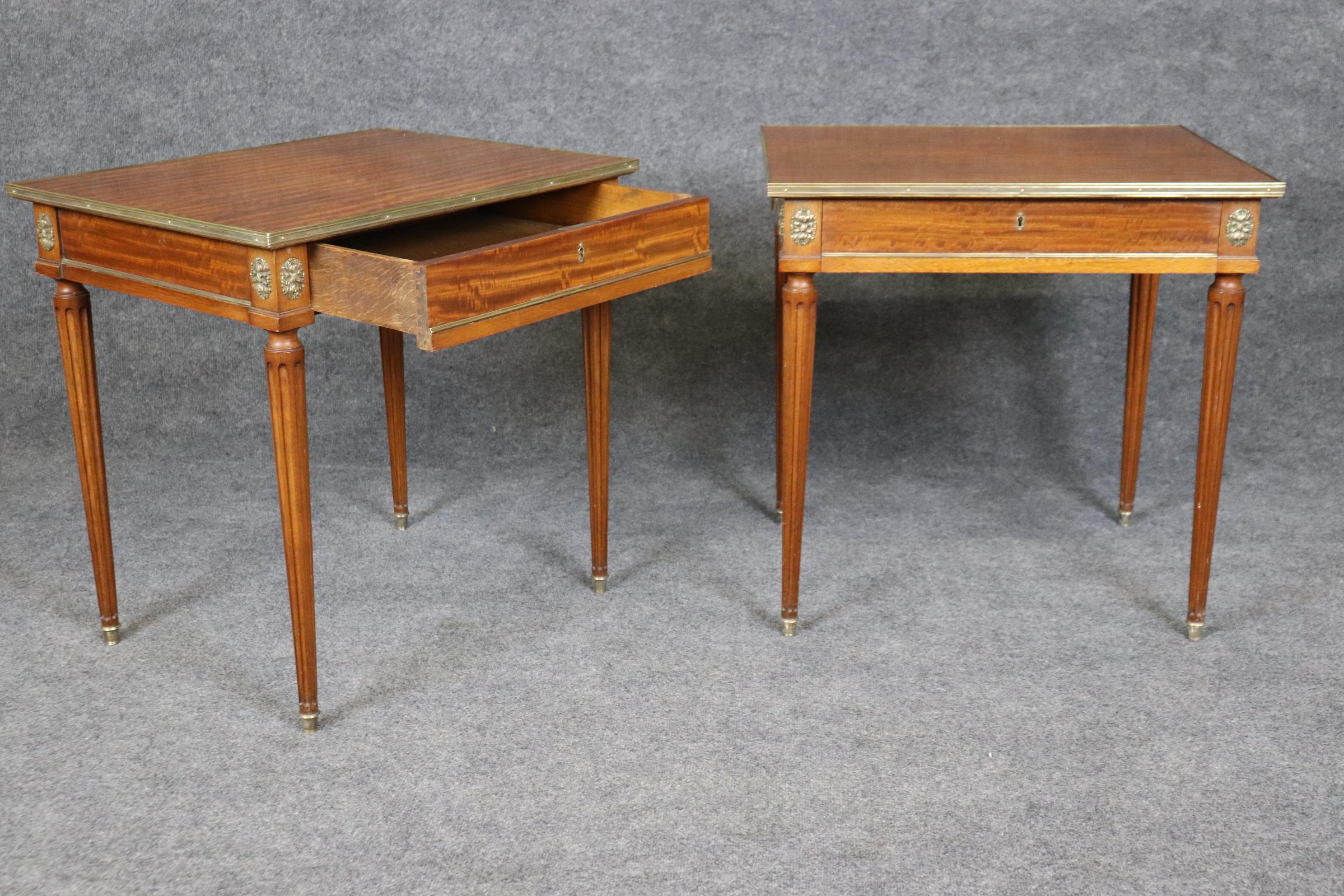 Pair of Louis XVI French Jansen Style Brass Mounted End Tables 2