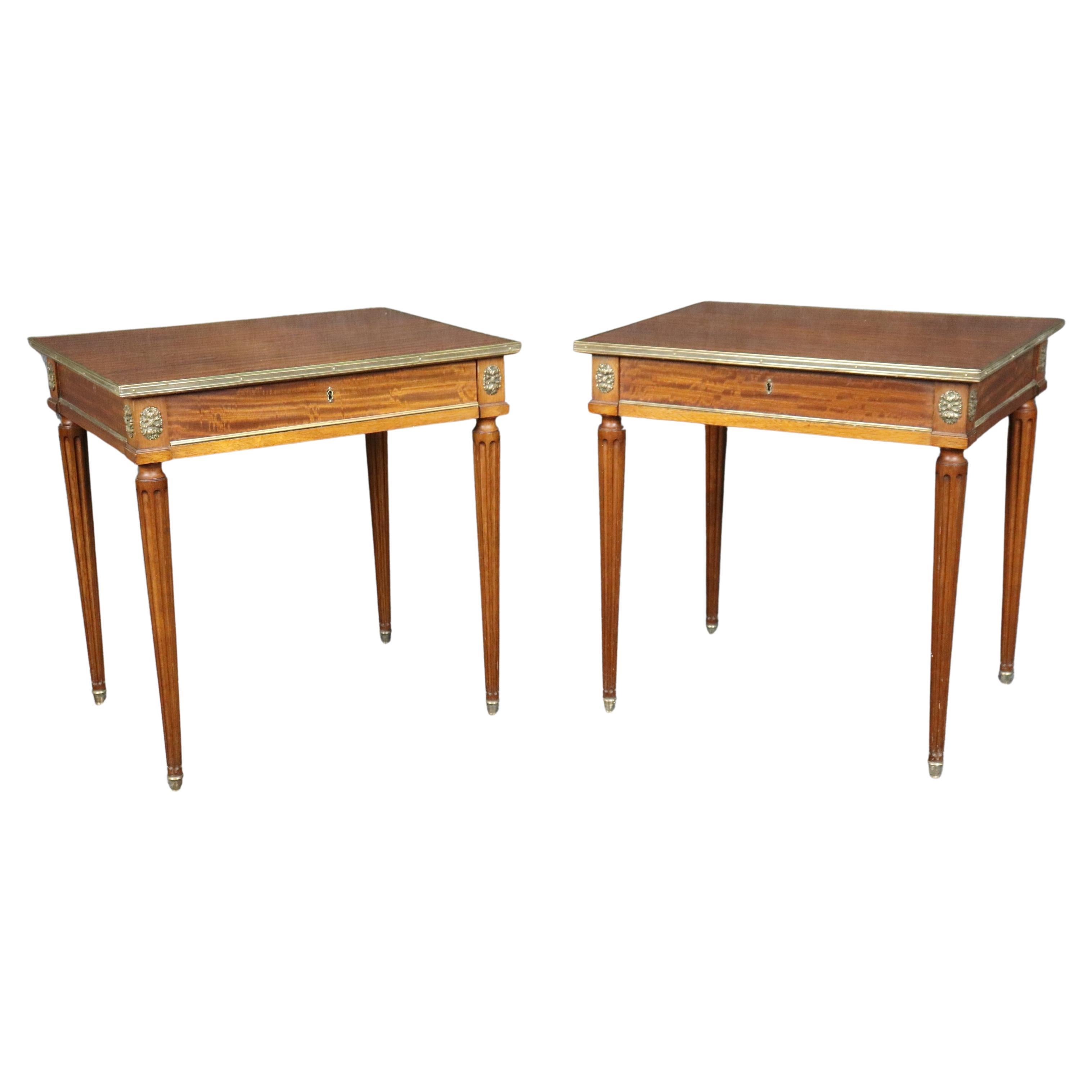 Pair of Louis XVI French Jansen Style Brass Mounted End Tables