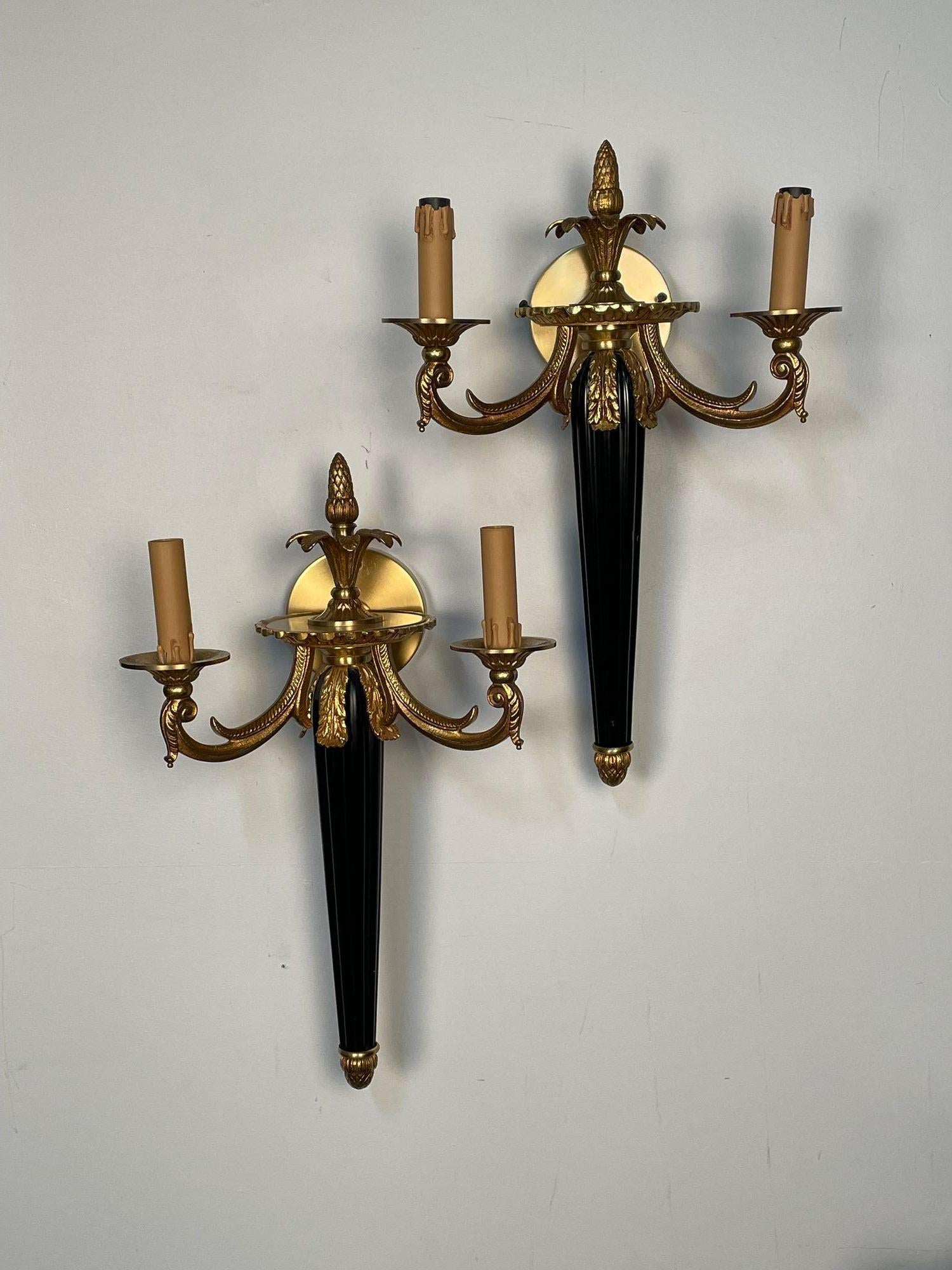 Pair of Louis XVI French Style Wall Sconces, Maison Bagues, Hollywood Regency In Good Condition For Sale In Stamford, CT
