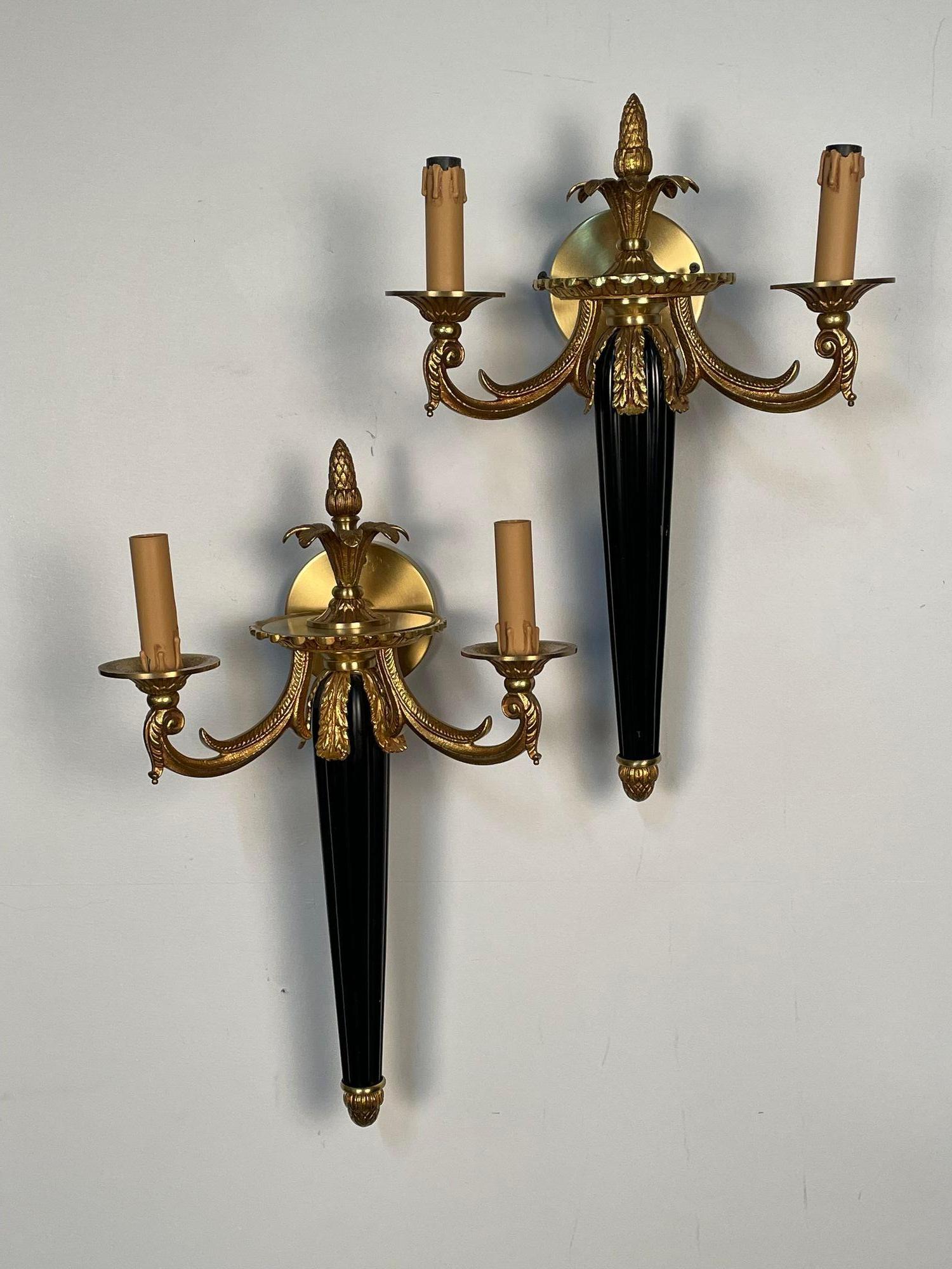 Pair of Louis XVI French Style Wall Sconces, Maison Bagues, Hollywood Regency For Sale 1