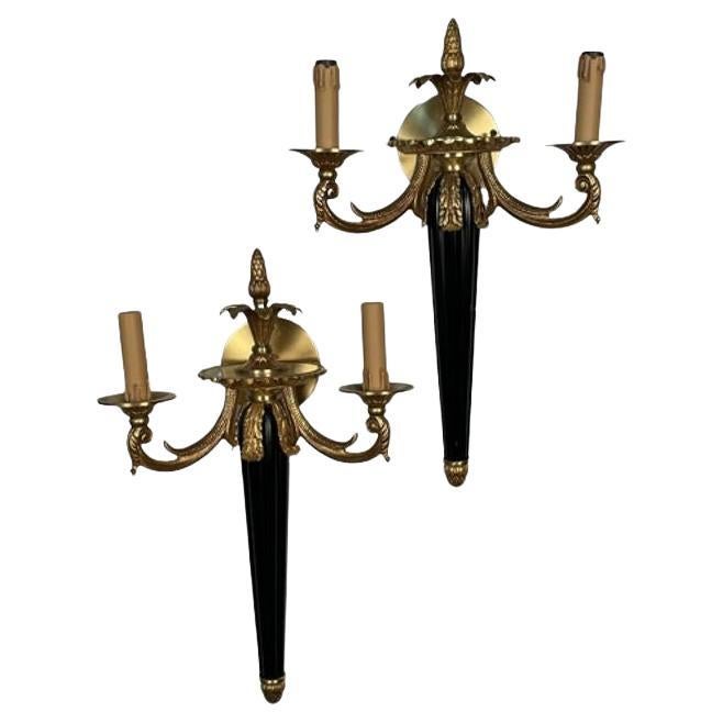 Pair of Louis XVI French Style Wall Sconces, Maison Bagues, Hollywood Regency