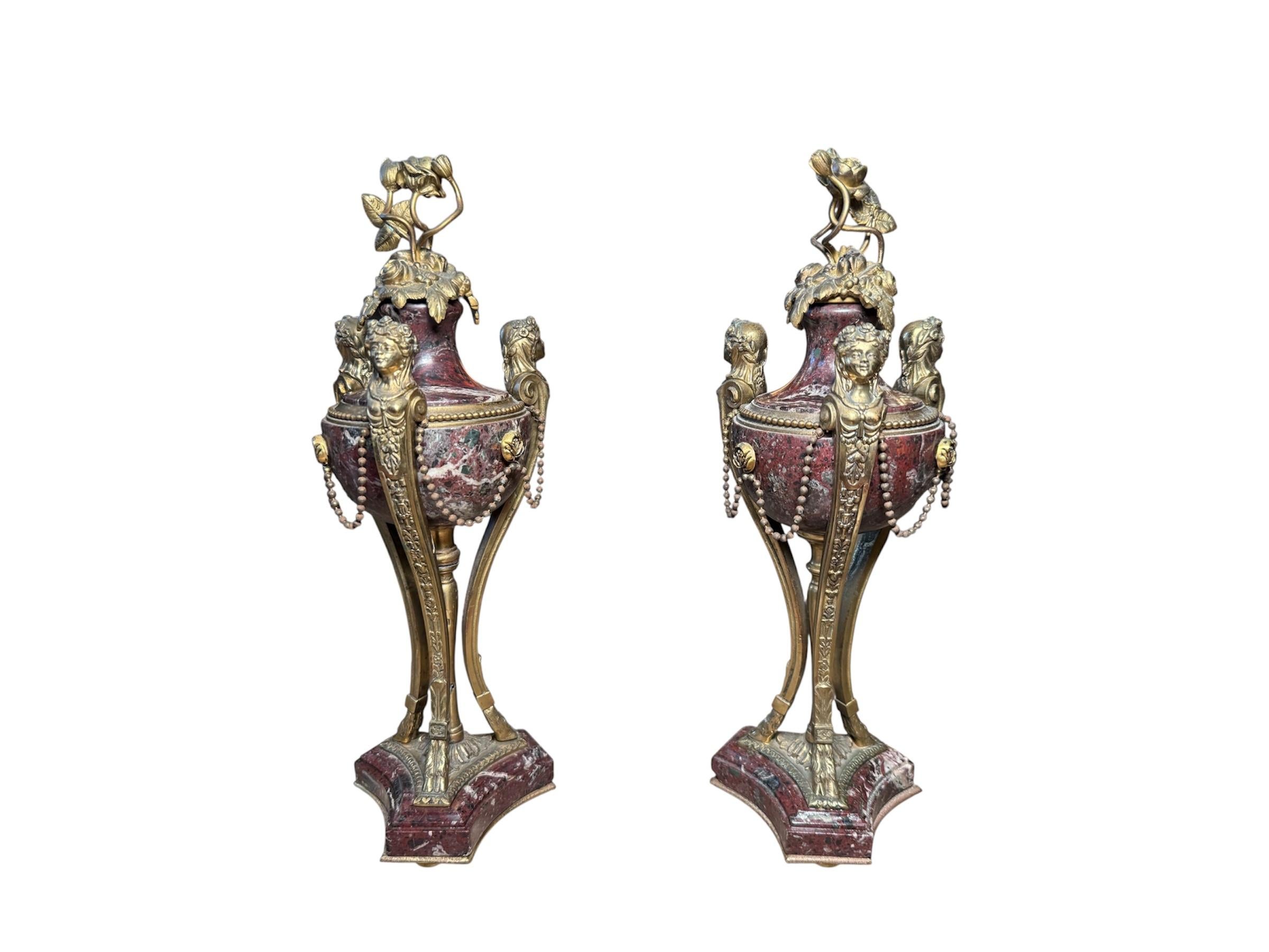 Pair Of Louis XVI Gilt Bronze And Marble Cassolettes in vendita 2