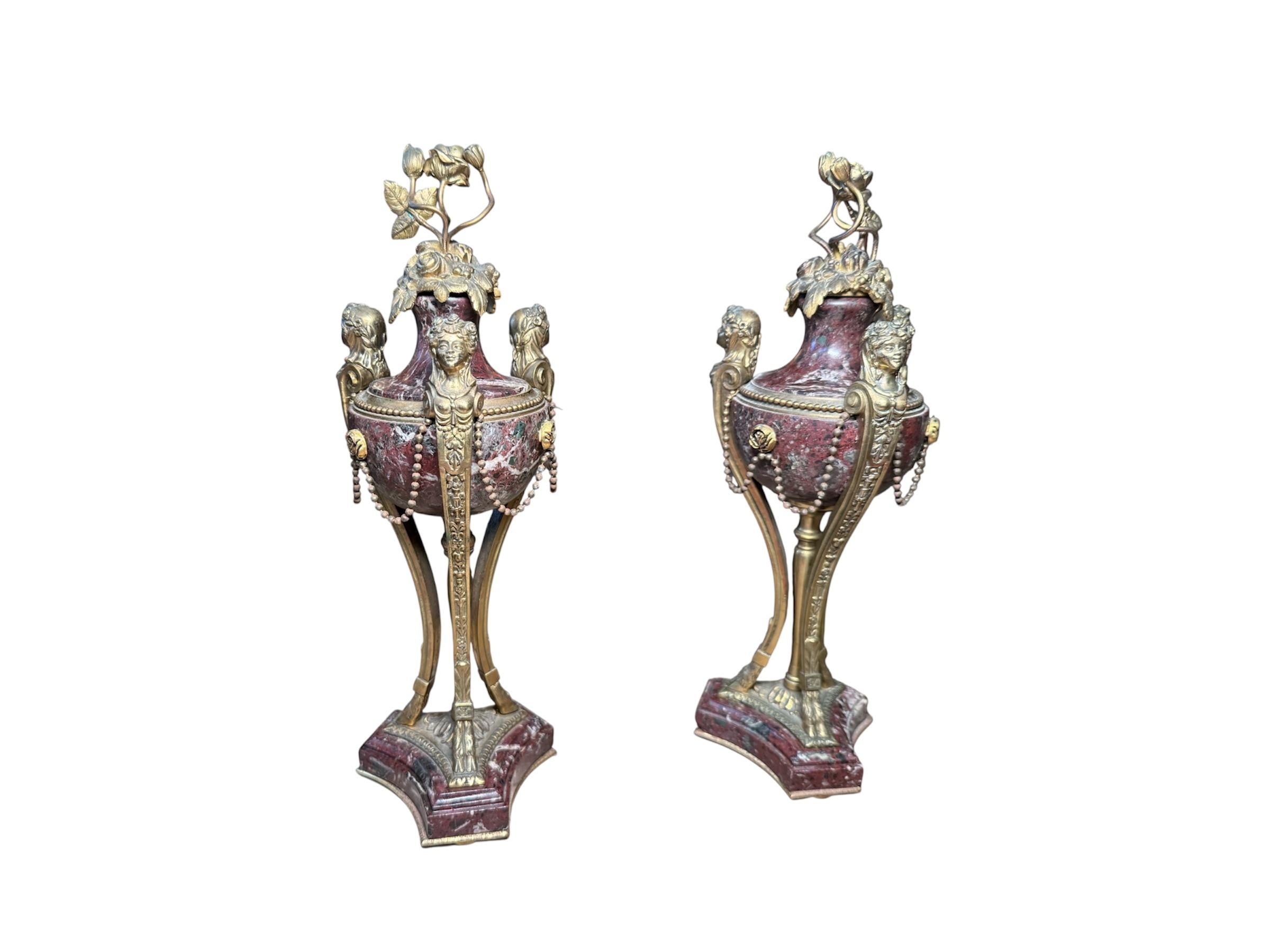 Dorato Pair Of Louis XVI Gilt Bronze And Marble Cassolettes in vendita