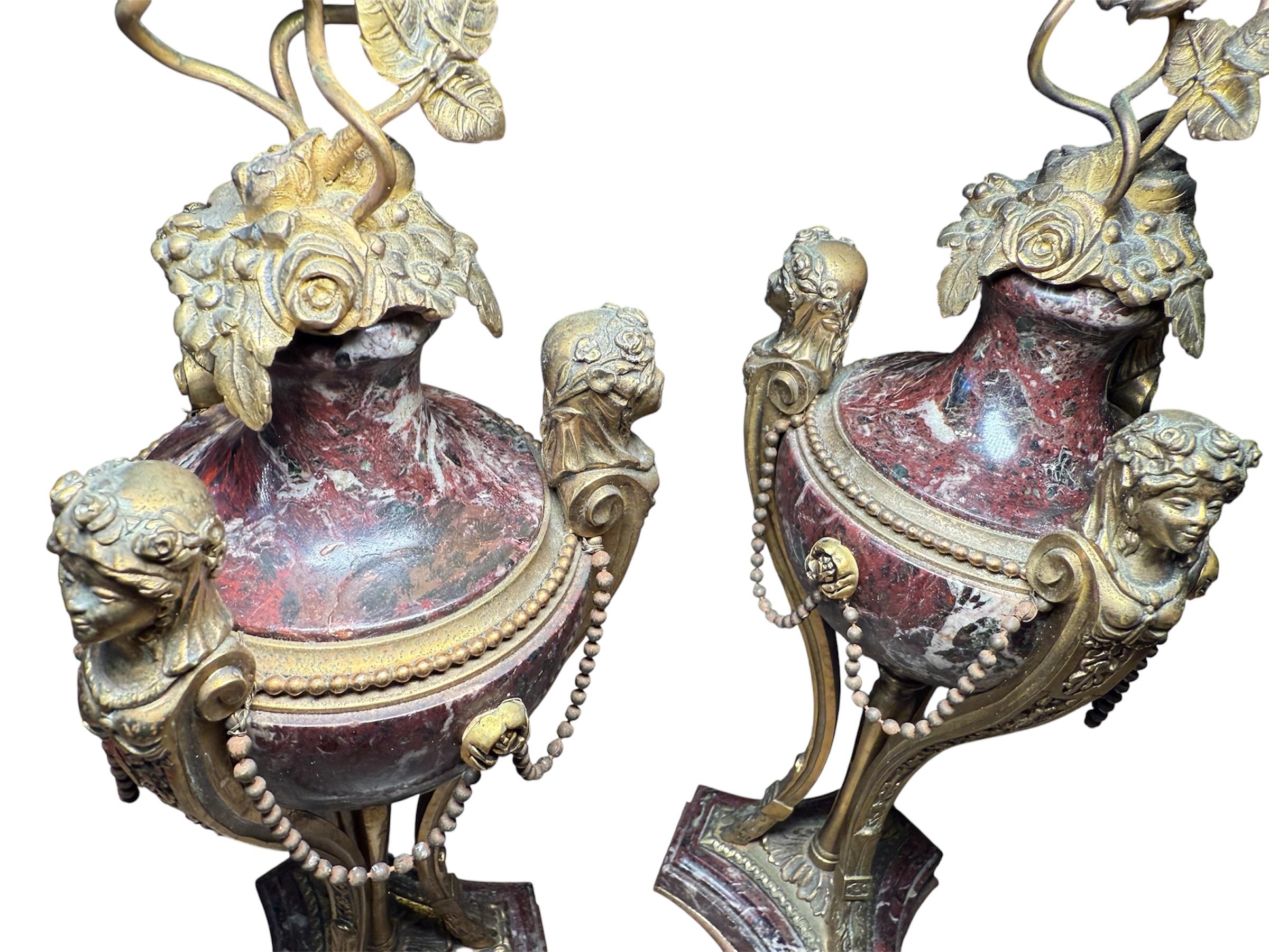 Bronzo Pair Of Louis XVI Gilt Bronze And Marble Cassolettes in vendita