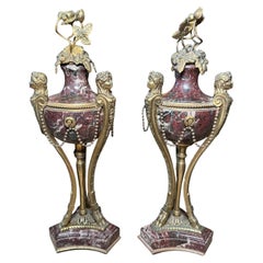 Pair Of Louis XVI Gilt Bronze And Marble Cassolettes