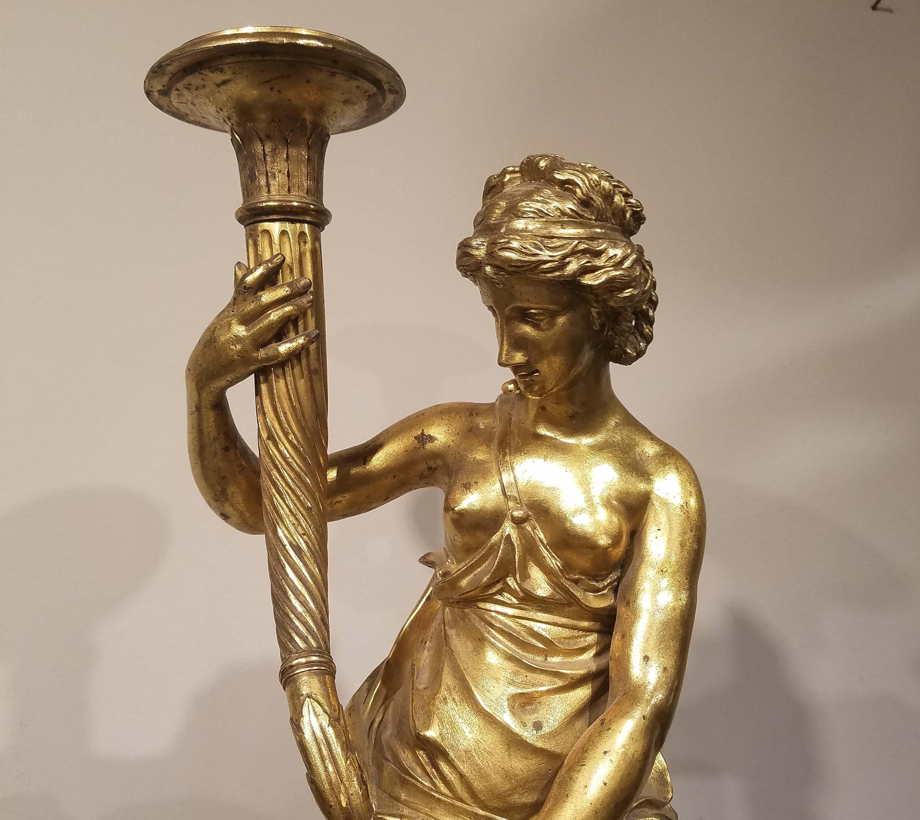 Pair of Louis XVI Gilt Bronze Candelabras In Good Condition For Sale In New York, NY