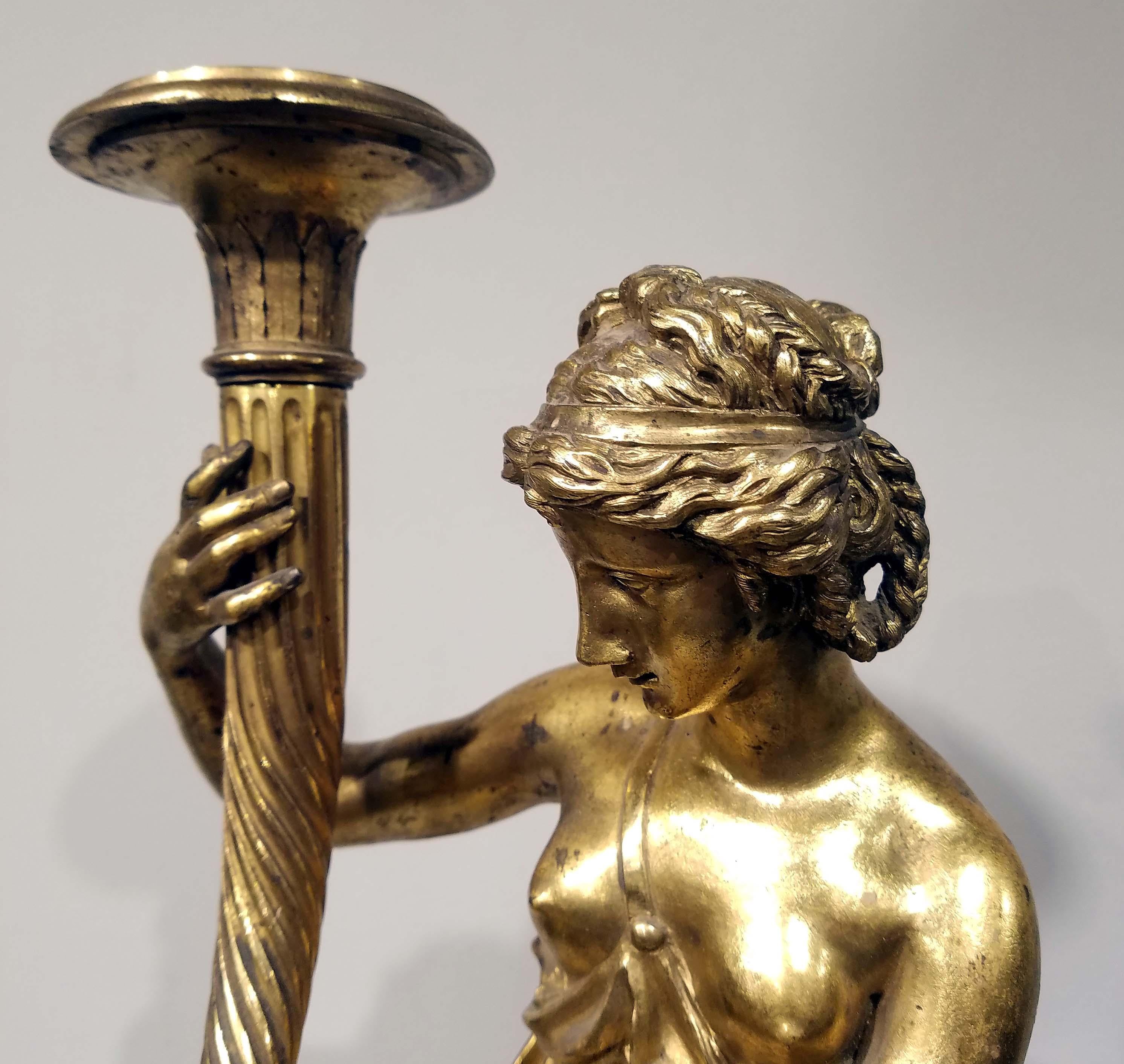 18th Century Pair of Louis XVI Gilt Bronze Candelabras For Sale